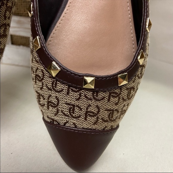 NWT Juicy Couture ballet sling-backs, brown, w/ signature fabric and gol… - Picture 3 of 11